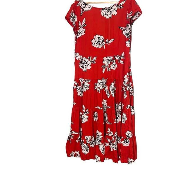 Anthropologie Free People Rita Red Floral Print Tiered Midi Dress Size Small Pet - Picture 2 of 10